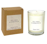 Tea Tree & Geranium 9cl votive artisan candle: natural, vegan, plant based & soy wax, no parabens, in recycled gift box