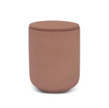 A Heaven Scent Inspiration scented artisan candle in a dark pink ceramic pot with a lid, handcrafted from natural vegan soy wax.