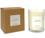 Tea Tree & Geranium 20cl scented artisan candle: natural, vegan, plant based & soy wax, no parabens, in a recycled gift box