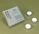 Heaven Scent Elder Flower box of 9 natural, vegan, plant-based and soy wax hand-poured tealights in aluminium cases, made in the UK next to its illustrated presentation box.