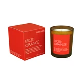 Spiced Orange 20cl amber glass scented candle from the Modern Heritage collection, shown beside its red gift box.