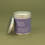 Black Opium 200ml Travel Tin candle from the Modern Heritage collection, shown with the lid off and a beautiful purple label.