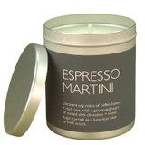 Espresso Martini 200ml Travel Tin candle from the Modern Heritage collection, shown with the lid off and a beautiful Black label.