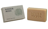 Winter Moss 100g Green Botanical natural soap bar shown with its recycled card box packaging featuring a botanical winter moss illustration and the stamped soap bar.