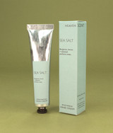 Heaven Scent Sea Salt vegan cocoa and shea butter 60ml hand cream in a tube and matching sage green branded box.