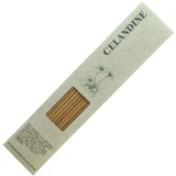 Celandine botanical incense sticks displayed in their green botanical card pack, showcasing the handmade British finish.