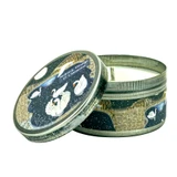 Nutmeg, Orange & Cinnamon 100ml candle tin featuring an illustration of swans swimming on a lake in moonlight.