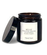 Relaxing 120ml brown pharmacy jar artisan candle: natural, vegan, plant based & soy wax, no parabens