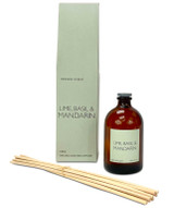 Lime, Basil & Mandarin 100ml scented artisan reed diffuser. Made with natural, alcohol plant-based reed liquid with no parabens, in a heritage-colour gift box
