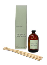 Lime, Basil & Mandarin 100ml scented artisan reed diffuser. Made with natural, alcohol plant-based reed liquid with no parabens, in a heritage-colour gift box