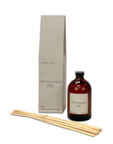 Mediterranean Fig 100ml scented artisan reed diffuser. Made with natural, alcohol plant-based reed liquid with no parabens, in a heritage-colour gift box