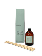 Sea Salt & Sage 100ml scented artisan reed diffuser. Made with natural, alcohol plant-based reed liquid with no parabens, in a heritage-colour gift box