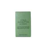 Citrus, Eucalyptus and Cedar scented candle in a duck egg ceramic pot with matching lid alongside a gift box