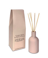 Tonka Bean & Patchouli100ml scented artisan reed diffuser ceramic bottle. Made with natural, alcohol plant-based reed liquid with no parabens, in a colour-matched gift box