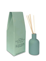 Citrus, Eucalyptus & Cedar 100ml scented artisan reed diffuser ceramic bottle. Made with natural, alcohol plant-based reed liquid with no parabens, in a colour-matched gift box.