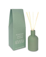 Rosemary, Sage & Thyme 100ml scented artisan reed diffuser ceramic bottle. Made with natural, alcohol plant-based reed liquid with no parabens, in a colour-matched gift box