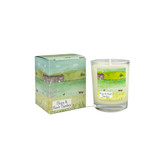 Hops & Herb Garden 9cl votive artisan candle: natural, vegan, plant based & soy wax, no parabens, in seasonal illustrated gift box with chickens, tractor and farm