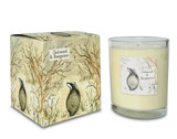 Oakwood & Bergamot 20cl winter-inspired, scented artisan candle: natural, vegan, plant based & soy wax, no parabens, in seasonal gift box illustrated with a badger in a snowy woodland scene