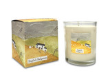 English Hedgerow 20cl summer-inspired votive artisan scented candle: natural, vegan, plant based & soy wax, no parabens, in seasonal gift box illustrated with windy hill top & cottage scene