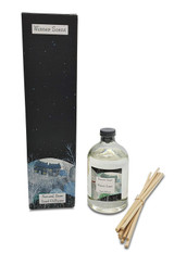 Winter Scent (Spiced Orange) 100ml scented artisan reed diffuser. Made with natural, alcohol plant-based reed liquid with no parabens, in a seasonal gift box illustrated with cottage and fox snowy night time scene