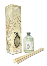 Cedar & Oakwood 100ml scented artisan reed diffuser. Made with natural, alcohol plant-based reed liquid with no parabens, in a seasonal gift box illustrated with a wren, rabbits and church in a snowy country scene