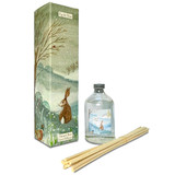 Fig & Olive100ml scented artisan reed diffuser. Made with natural, alcohol plant-based reed liquid with no parabens, in a seasonal gift box illustrated with a hare, pheasant and church in a seasonal , snowy scene.