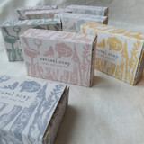 Relaxing luxury palm-free boxed soap bar by Heaven Scent featuring contemporary botanical flower illustrations
