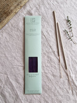 Wild fig and grape artisan incense sticks displayed next to their pastel heritage card pack, showcasing the handmade British finish.