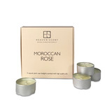 Moroccan Rose gift box of 9 aluminium tealights made of natural, vegan, plant-based rapeseed, coconut & soy wax blend, with no parabens