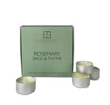 Rosemary, Sage & Thyme gift box of 9 aluminium tealights made of natural, vegan, plant-based rapeseed, coconut & soy wax blend, with no parabens