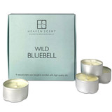 Wild Bluebell gift box of 9 aluminium tealights made of natural, vegan, plant-based rapeseed, coconut & soy wax blend, with no parabens