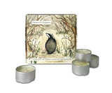 Oakwood & Bergamot, illustrated gift box of 9 aluminium tealights made of natural, vegan, plant-based rapeseed, coconut & soy wax blend, with no parabens, Badger illustration