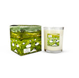Aloe & Cucumber 20cl wildlife-inspired artisan candle: natural, vegan, plant based & soy wax, no parabens, in seasonal gift box illustrated with sheep in a lush field.