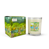 Oud & Tobacco 20cl jungle-inspired artisan candle: natural, vegan, plant based & soy wax, no parabens, in seasonal gift box illustrated with a jaguar by a water hole.