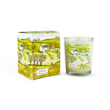 Lavender & Geranium 9cl country life votive artisan candle: natural, vegan, plant based & soy wax, no parabens, in seasonal gift box illustrated with a girl walking her dog in fields.