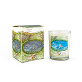 Eucalyptus and Cedar 9cl country life votive artisan candle: natural, vegan, plant based & soy wax, no parabens, in seasonal gift box illustrated with ladies wild swimming.