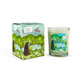 Black Opium 9cl jungle-inspired artisan candle: natural, vegan, plant based & soy wax, no parabens, in seasonal gift box illustrated with a Black Panther watching a bird by a watering hole.