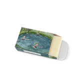 Citrus, Eucalyptus & Cedar natural origin illustrated boxed soap bar by Heaven Scent featuring ladies wild swimming in a lake