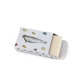 Elderflower & Lemon natural origin illustrated boxed soap bar by Heaven Scent featuring a seal and pebbles