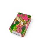 Black Pomegranate natural origin illustrated boxed soap bar by Heaven Scent featuring a leopard on a branch against a pink background