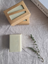 Saffron, Amber, Moss & Fir luxury organic soap bar by Heaven Scent wrapped in recyclable FSC certified card packaging