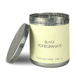 Heaven Scent Black Pomegranate 200ml artisan candle, poured in an aluminium travel tin. Made with natural, vegan, plant based & soy wax, no parabens.