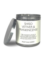 Heaven Scent Shiso, Vetiver & Frankincense 200ml artisan candle, poured in an aluminium travel tin. Made with natural, vegan, plant based & soy wax, no parabens.