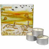 Heaven Scent Jumping Hares illustrated box of 9 natural, vegan, plant based & soy wax hand poured tealights made in the UK