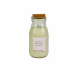 200ml Retro Glass Milk Bottle Candle, Elemi & Essential Amber, hand poured in the UK with vegan, plant-based wax.