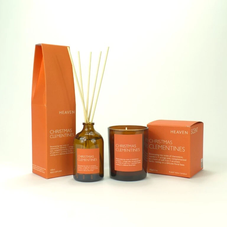 A candle and reed diffuser from the Modern Heritage Collection, scented with Spiced Orange to fill you home with a beautiful festive aroma