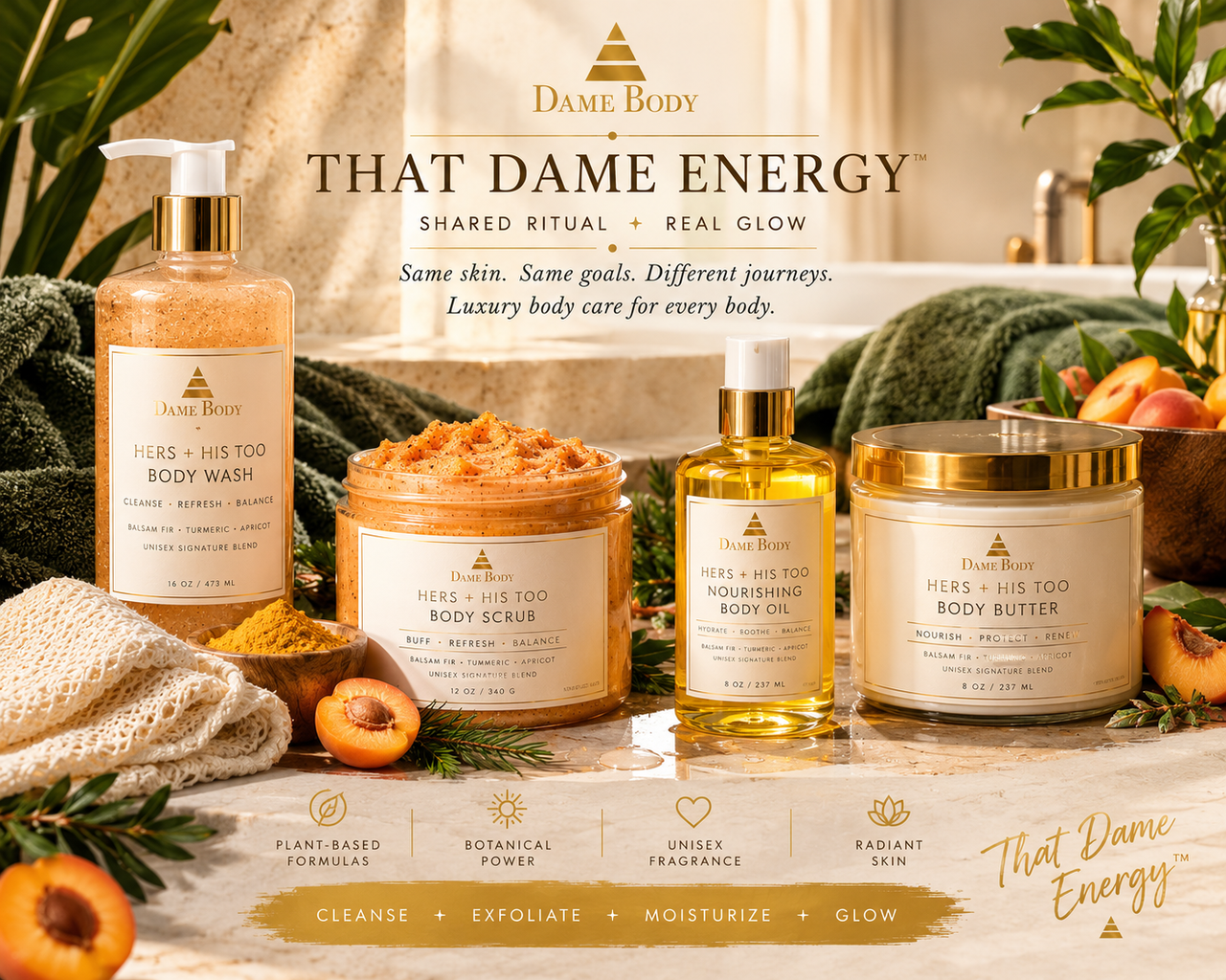 Dame Body Hers + His Too unisex body care collection