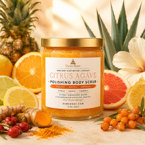 Citrus Agave Body Scrub with citrus peel agave rosehip sea buckthorn and botanical ingredients