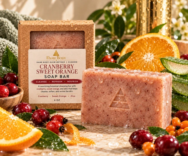 Dame Body Cranberry Sweet Orange Soap with approved label