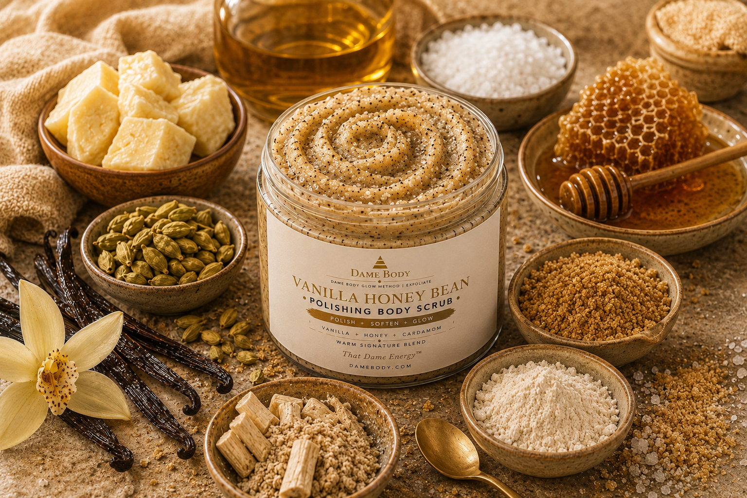 Dame Body Vanilla Honey Bean Body Scrub, product photograph 3